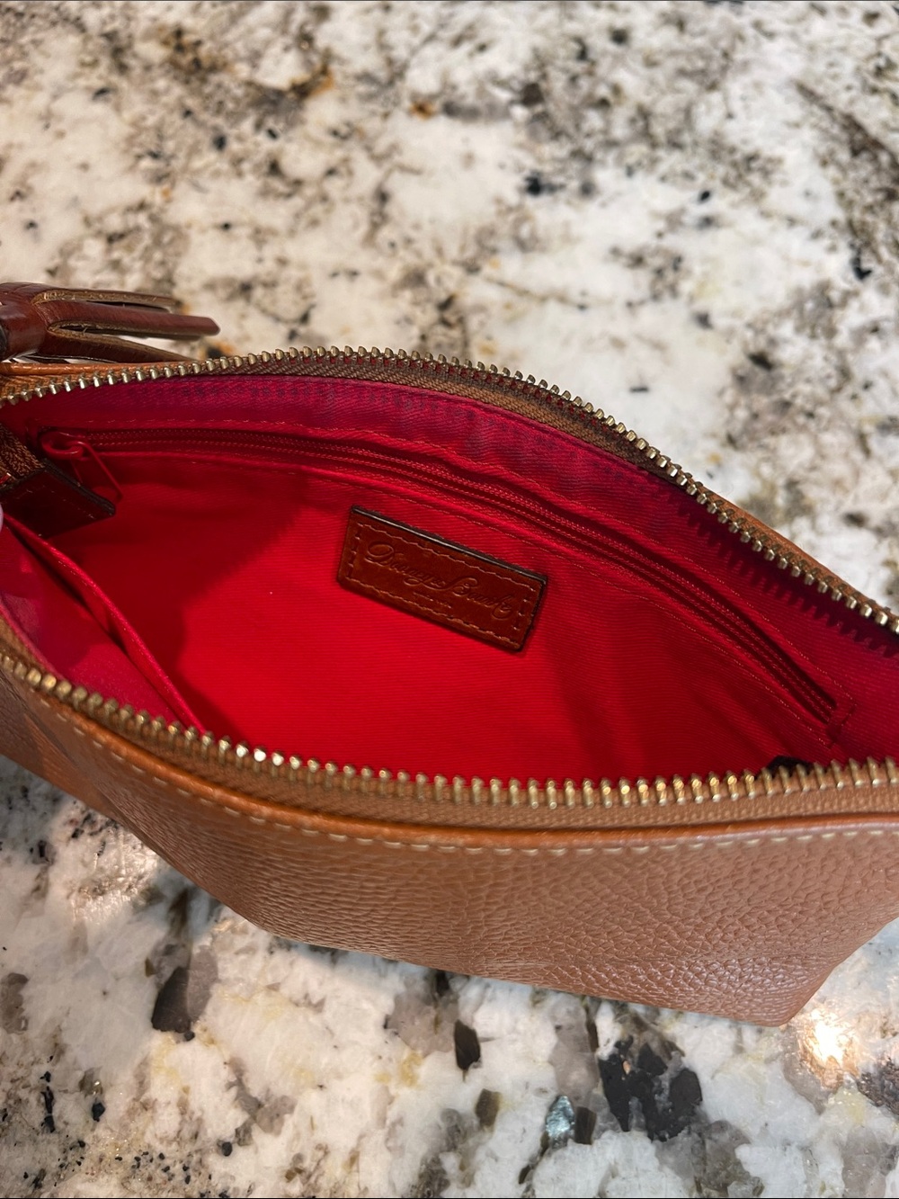 Dooney & Bourke Cognac Pebbled Leather Wristlet with Tassels - Picture 6 of 9